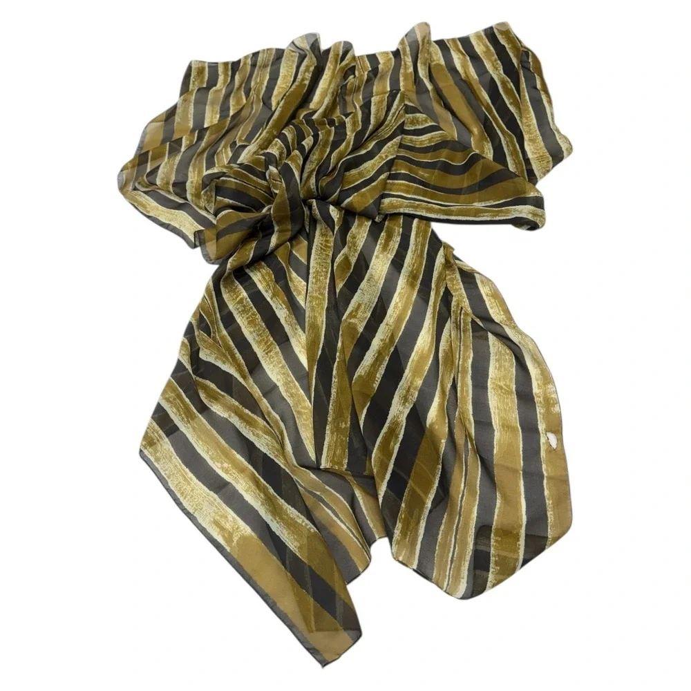 Echo Womens Striped XLarge Scarf Wrap Brown Mustard Polyester‎ Flawed - Picture 3 of 6